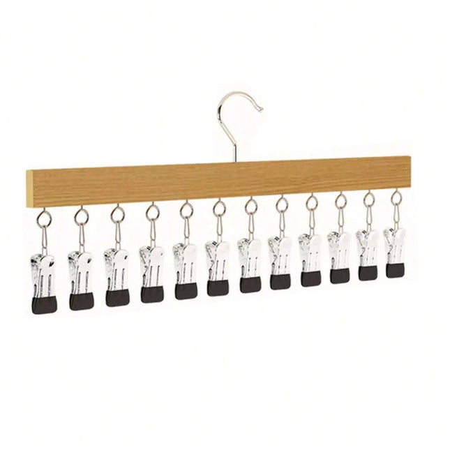 Solid Wood 12 Peg Clip Hanger Socks Tie Scarf Closet Storage Organiser