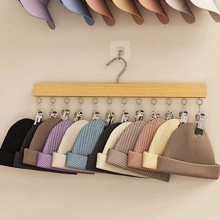 Solid Wood 12 Peg Clip Hanger Socks Tie Scarf Closet Storage Organiser