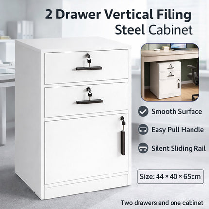 Vertical Steel File Cabinet 2 Drawer Sturdy Office Storage Lockable Heavy Duty