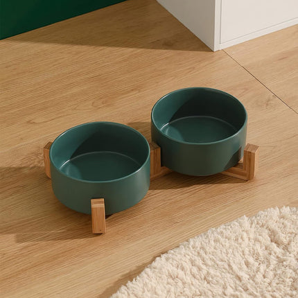 Ceramic Pet Bowl Double Cat Food Bowl Dog Water Bowl Feeding Drinking Bowl Set