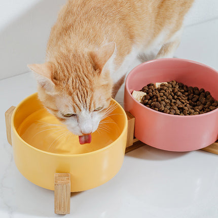 Ceramic Pet Bowl Double Cat Food Bowl Dog Water Bowl Feeding Drinking Bowl Set