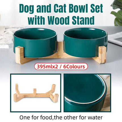 Ceramic Pet Bowl Double Cat Food Bowl Dog Water Bowl Feeding Drinking Bowl Set