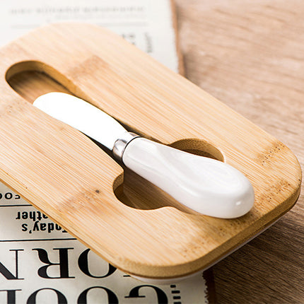 Ceramic Butter Box Basic Model Wooden Lid With Knife Refrigerator Cheese Box