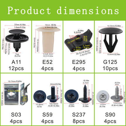 50PCS Car Fastener Set for Auto Body Trim Bumper Fender Replacement Repair