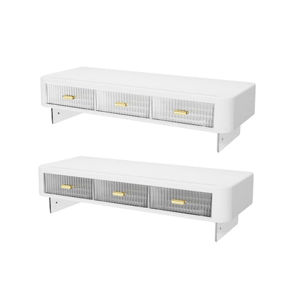 Desktop Monitor Stand Riser 54x21x15cm 3 Drawer Storage White Black for Office