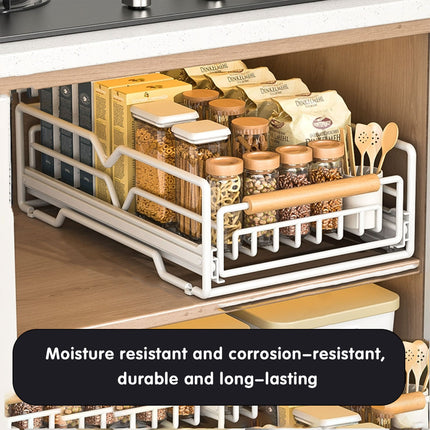 Pull Out Kitchen Storage Rack Basket Drawer Dish Organizer Slide Cabinet Shelf
