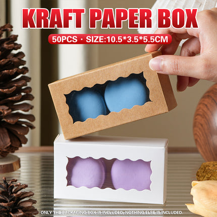 50PCS Kraft Paper Gift Box with Clear Window 10.5x3.5x5.5cm Khaki/White Sturdy
