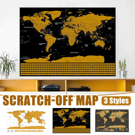 Deluxe Scratch-off World Map Interactive large Poster Atlas Travel Decor Gift