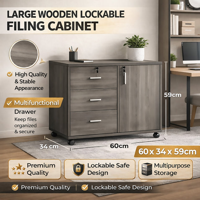 Large Wooden Office Cabinet with Drawers Lockable Spacious Home Filing Storage