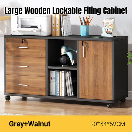 Large Wooden File Cabinet Lockable Office Storage Home Filing Bookcase Storage
