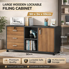 Large Wooden File Cabinet Lockable Office Storage Home Filing Bookcase Storage