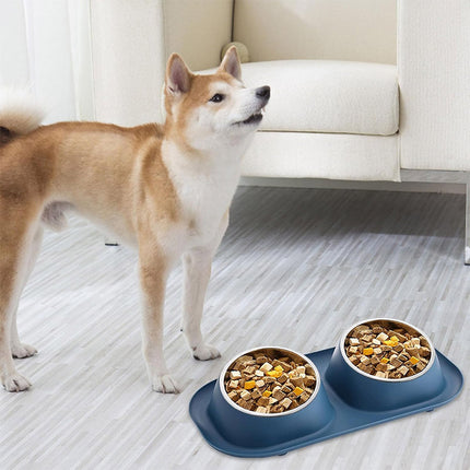 Pet Food Bowls Double Stainless Steel Cat Dog Feeding Bowls Non Slip Easy Clean