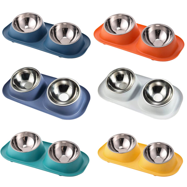 Pet Food Bowls Double Stainless Steel Cat Dog Feeding Bowls Non Slip Easy Clean
