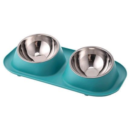 Pet Food Bowls Double Stainless Steel Cat Dog Feeding Bowls Non Slip Easy Clean