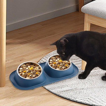 Pet Food Bowls Double Stainless Steel Cat Dog Feeding Bowls Non Slip Easy Clean