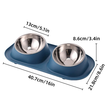 Pet Food Bowls Double Stainless Steel Cat Dog Feeding Bowls Non Slip Easy Clean