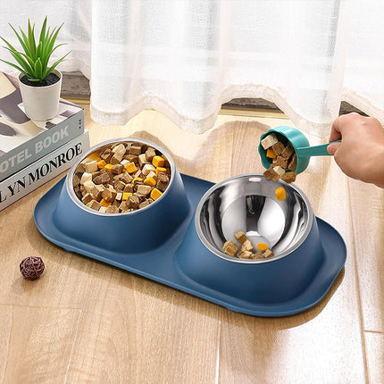 Pet Food Bowls Double Stainless Steel Cat Dog Feeding Bowls Non Slip Easy Clean