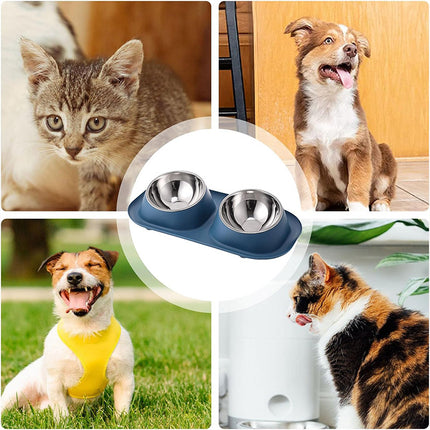 Pet Food Bowls Double Stainless Steel Cat Dog Feeding Bowls Non Slip Easy Clean