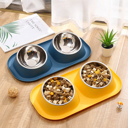 Pet Food Bowls Double Stainless Steel Cat Dog Feeding Bowls Non Slip Easy Clean