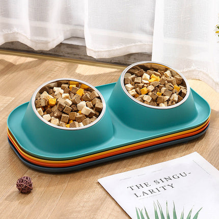 Pet Food Bowls Double Stainless Steel Cat Dog Feeding Bowls Non Slip Easy Clean