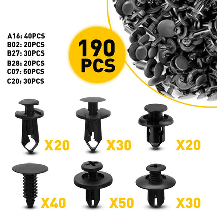 190PCS Plastic Car Fastener 6 Sizes for Auto Body Fender Bumper Trim Accessories