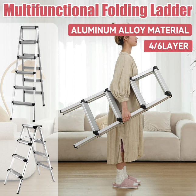 Aluminium Folding Step Ladder Double Sided 4 or 6 Step Portable 150kg
