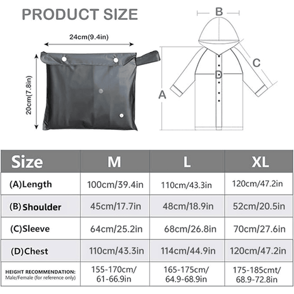 Gray Transparent Unisex Raincoat Lightweight Waterproof Poncho Hooded Jacket