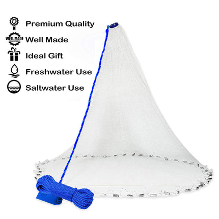 Hand Cast Net Ring Free Fishing Net for Outdoor Catching Shrimp Bait Fish