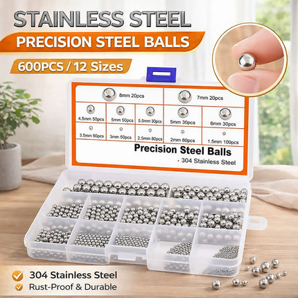 600PCS Stainless Steel Metric Ball Bearing Set Precision Steel Ball for Use DIY