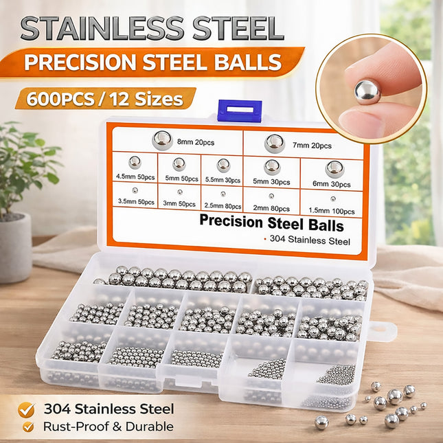 600PCS Stainless Steel Metric Ball Bearing Set Precision Steel Ball for Use DIY