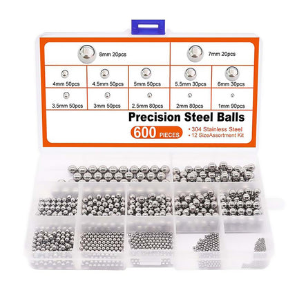 600PCS Stainless Steel Metric Ball Bearing Set Precision Steel Ball for Use DIY