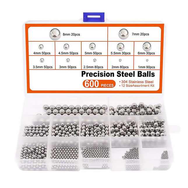600PCS Stainless Steel Metric Ball Bearing Set Precision Steel Ball for Use DIY