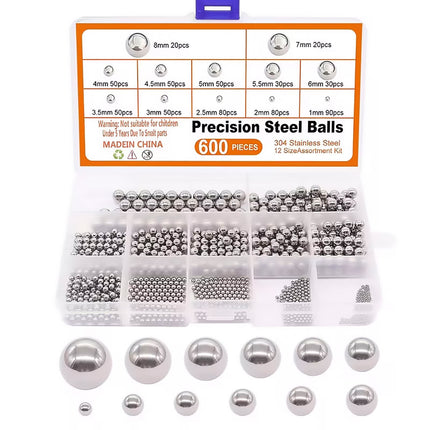 600PCS Stainless Steel Metric Ball Bearing Set Precision Steel Ball for Use DIY