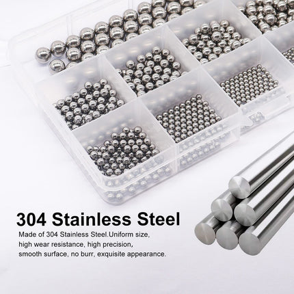 600PCS Stainless Steel Metric Ball Bearing Set Precision Steel Ball for Use DIY