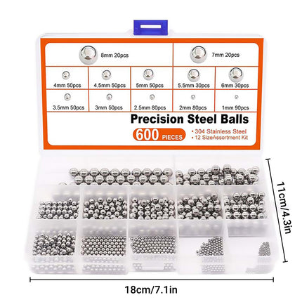 600PCS Stainless Steel Metric Ball Bearing Set Precision Steel Ball for Use DIY