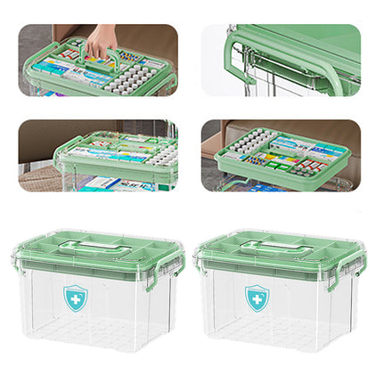Medicine Storage Box Transparent Multi Layer First Aid 2 Sizes 2 Colours