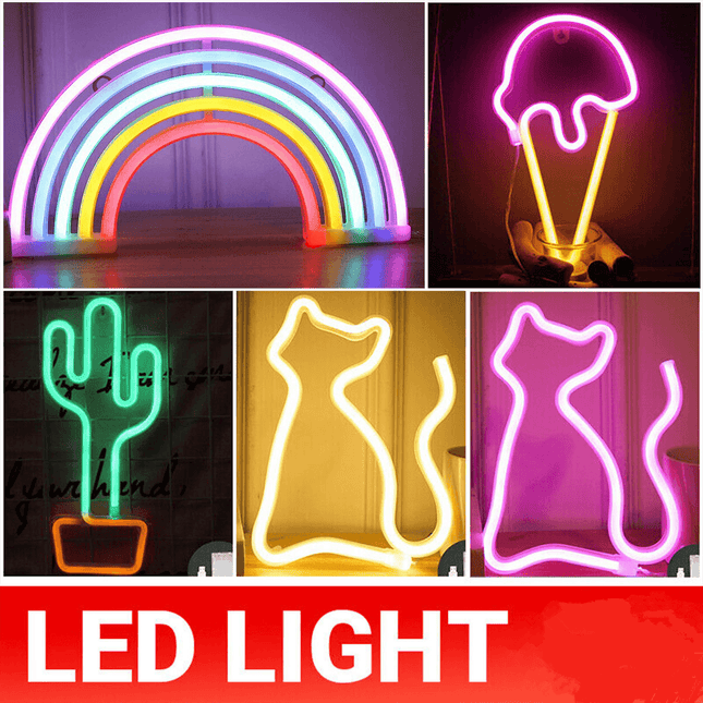 Led Rainbow Neon Sign Lights Bedside Night Light Lamp Kids Room Home Wall Decor
