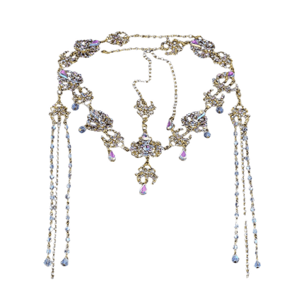 Exotic Sapphire Tassel Headwear Antique Dancer Pendant Hair Accessories Necklace