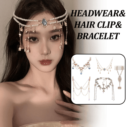 Exotic Sapphire Tassel Headwear Antique Dancer Pendant Hair Accessories Necklace