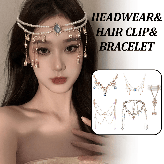 Exotic Sapphire Tassel Headwear Antique Dancer Pendant Hair Accessories Necklace