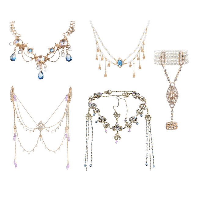 Exotic Sapphire Tassel Headwear Antique Dancer Pendant Hair Accessories Necklace