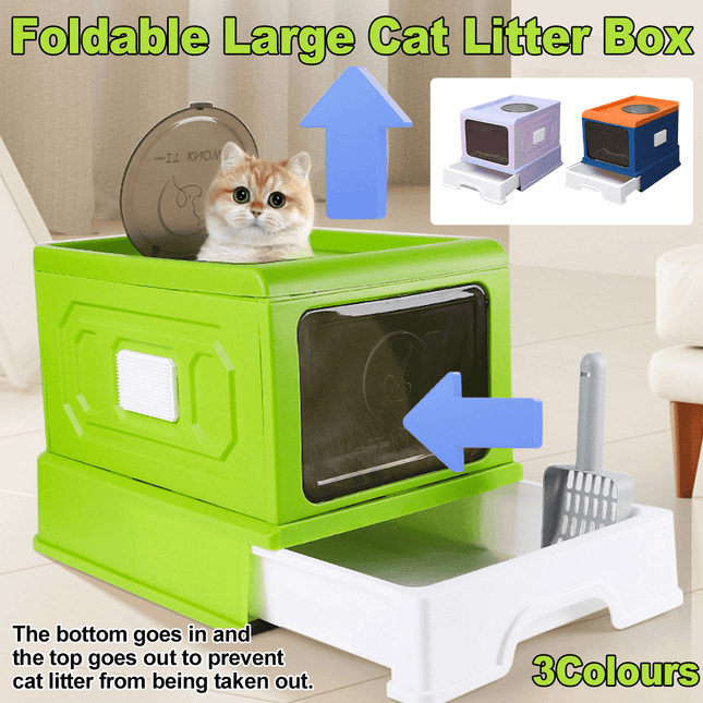 Folding Enclosed Cat Litter Box Foldable Drawer Toilet Anti-Splash Pet Supplies