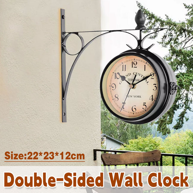 Vintage Outdoor Bracket Clock Garden Station Wall Clock Double Sided Clock