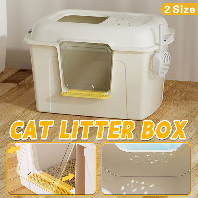 Large Enclosed Cat Litter Tray With Door Anti Splash Odour Control Cat Toilet Box