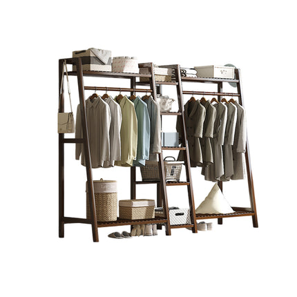 Bamboo Floor Standing Clothes Rack Multi Functional Clothes Cabinet Sturdy