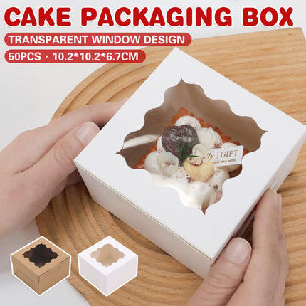 50PCS Cake Packaging Boxes Transparent Window Design 10.2x10.2x6.7cm Durable