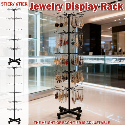 Rotating Jewellery Display Stand 5 6 Tier Metal Rack With Wheels Adjustable