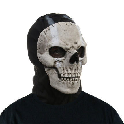 Tactical Full Face Skull Mask with Hood - Cosplay Halloween Costume Balaclava