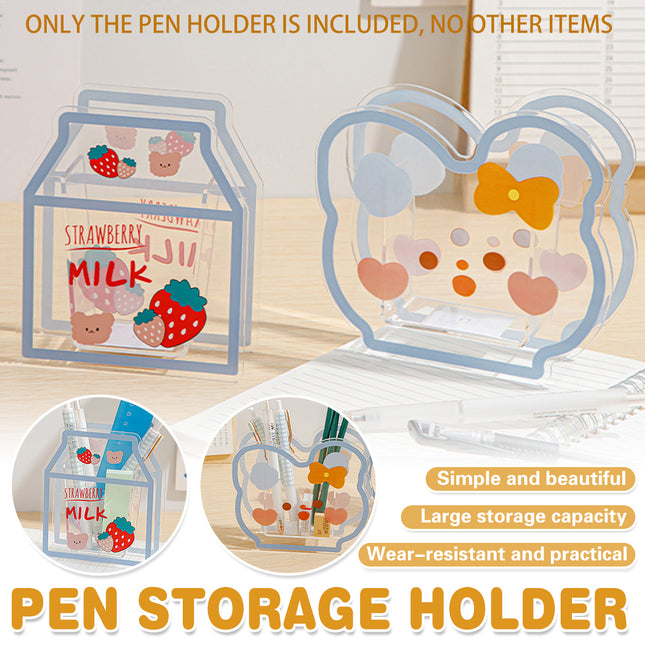 Acrylic Cartoon Pen Holder Cute Desk Organizer for Pens Pencils Stationery