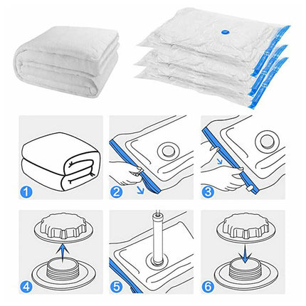 6PCS Vacuum Storage Bags Clear Space Saving for Clothes Bedding Travel Use